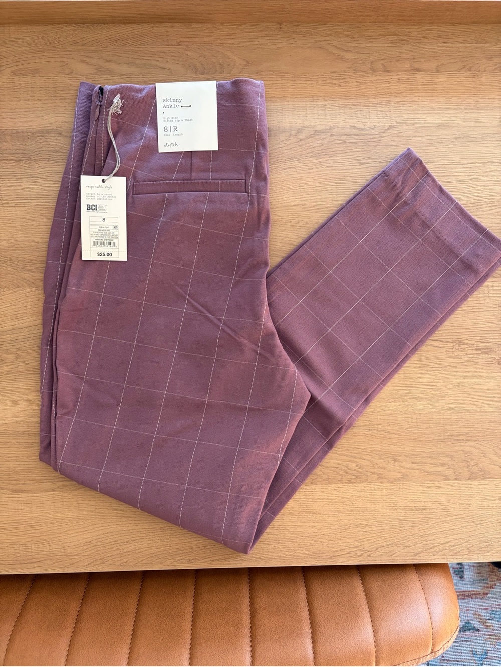 Target Purple Mauve Windowpane Skinny Ankle Chinos Women’s 8 Regular Length NWT